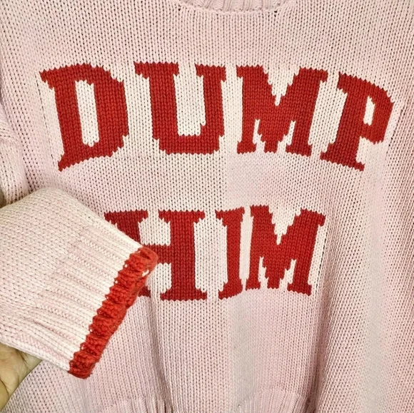 Sincerely Jules Dump Him Sweater L Pink Red Knit Cropped Preppy Girly - Picture 5 of 12